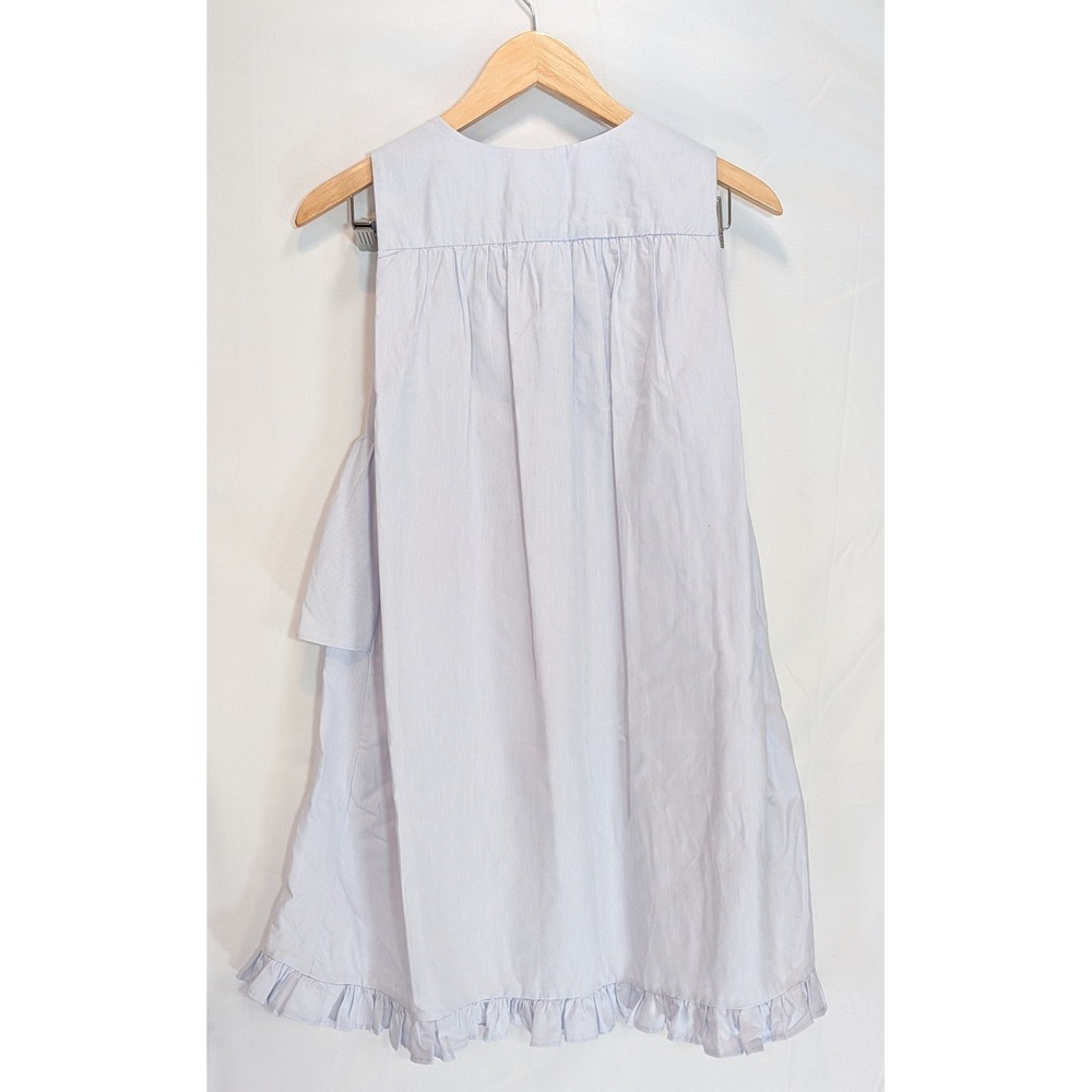 Zara Trafaluc Light Blue Pinstripe Pearl Button Tiered High Low Ruffle Dress S - Picture 5 of 5